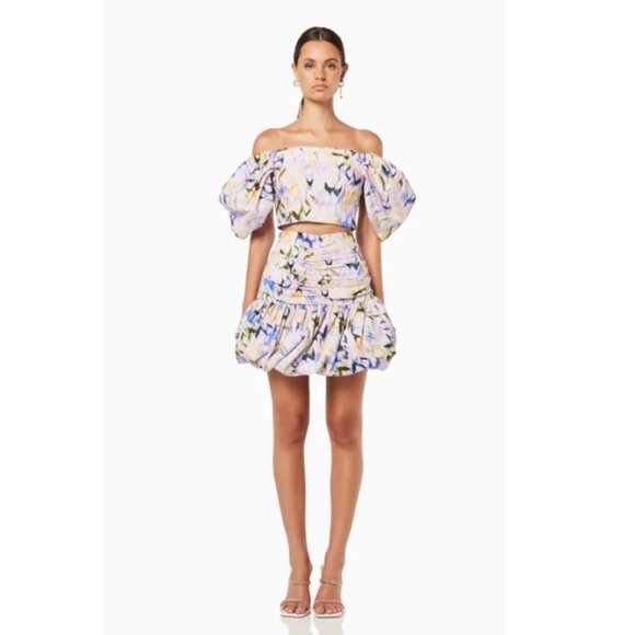 Elliatt Remy Linen Off Shoulder Top and Mini Skirt Set Pink Multi - Picture 1 of 10